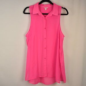 Candies Juniors Hot Pink Sheer Collar Sleeveless  Button Down Blouse Size XL